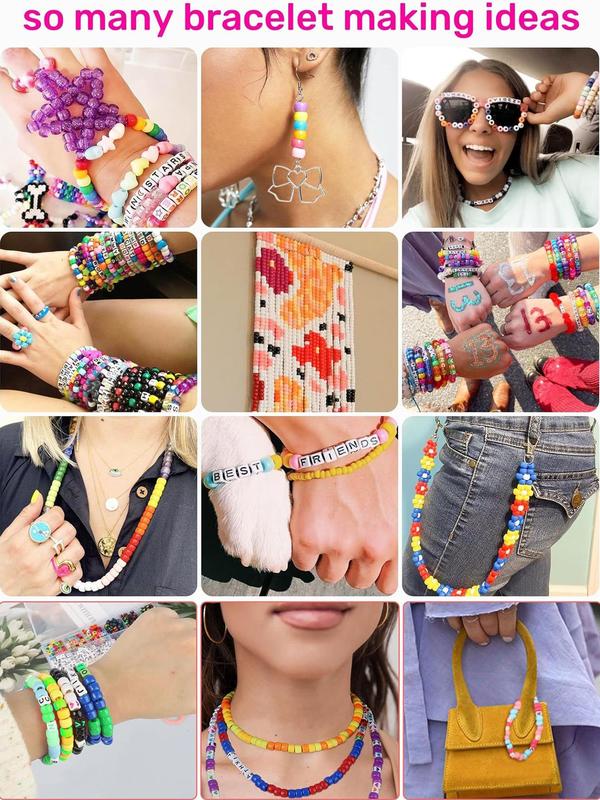 Colorful DIY Beads Kit, Including Pony Beads & Letter Print Beads, Bracelet Jewelry Making Kit, School Supplies Arts and Crafts for Kids Toys Birthday Gift