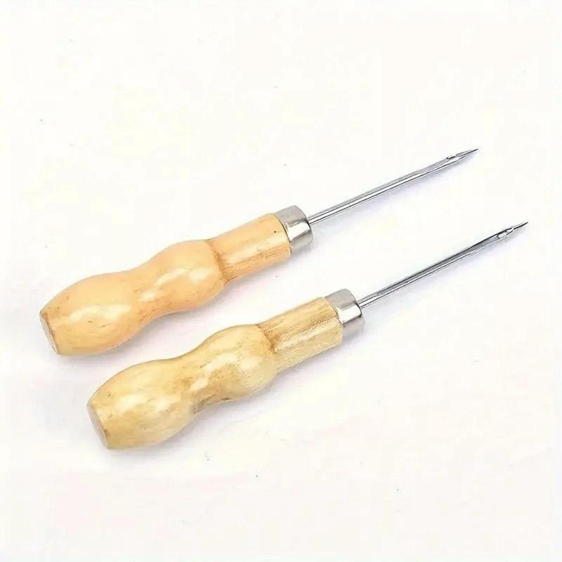 Gourd Shaped Wooden Handle Awls (2pcs), Leather Craft Repair Sewing Kit, Ideal for DIY Leather Craft, Shoes Repair, Sewing Supplies