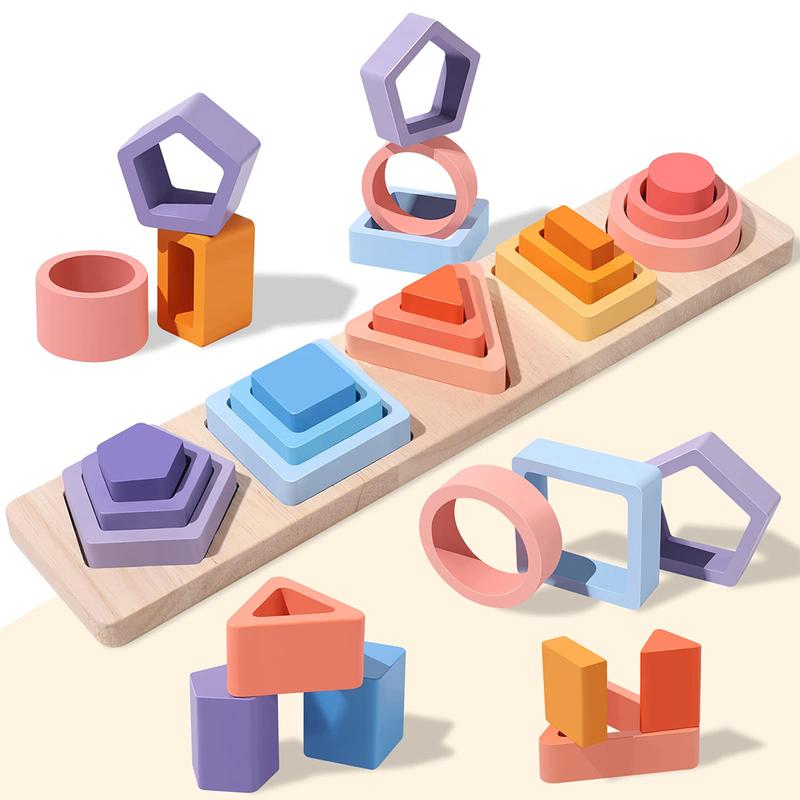 Montessori Toys for Boys Girls, Learning Educational Wooden Sorting & Stacking Toys,Shape Sorter Color Stacker Toy Preschool Kid Puzzles Ideal Gift for Boys Girls