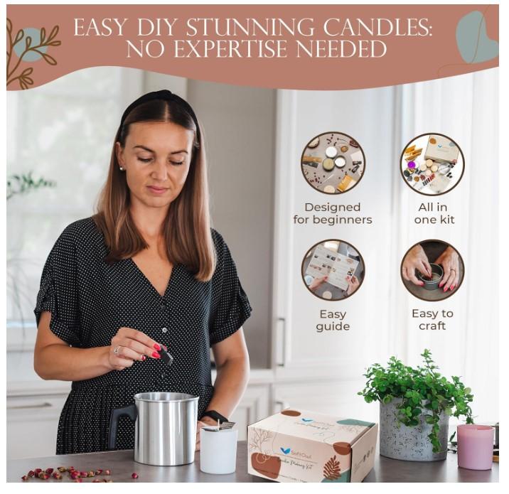 Premium Soy Candle Making Kit - Full Set - Soy Wax, Big 7oz Jars & Tins, 7 Pleasant Scents, Color Dyes & More - Perfect as Home Decorations - DIY Starter Scented Candles Making Kit