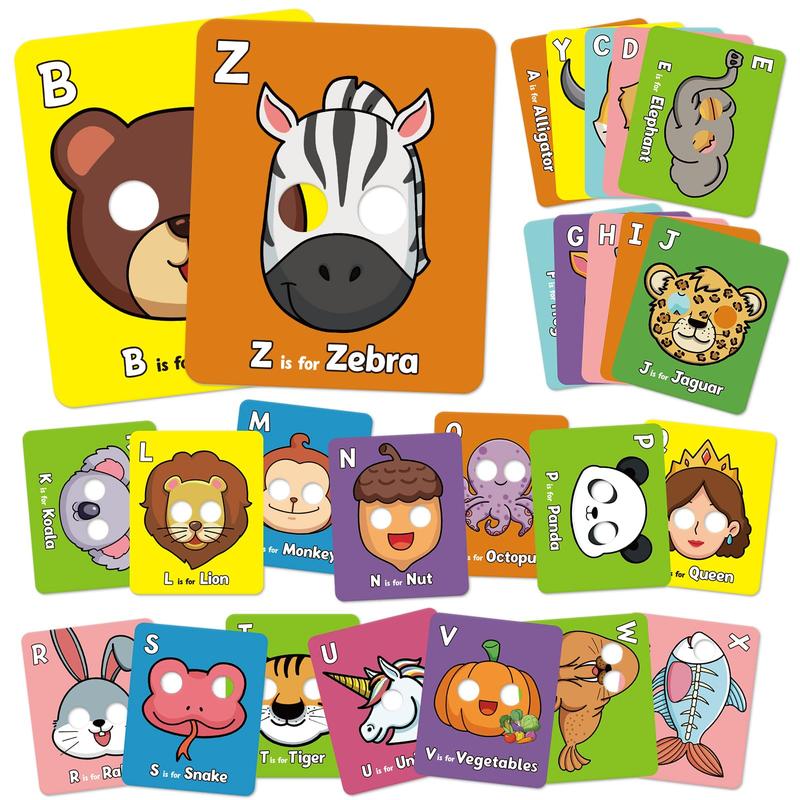 Aizweb Animal Mask Alphabet Letter ABC Flash Cards,26 Pcs Alphabet Learning Toys,Educational Toys for  Learning Activities Birthday Party flashcards  for