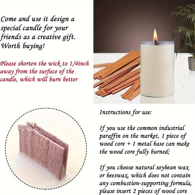 Wooden Candle Wick Set, 50pcs Wooden Candle Wick & 50pcs Wick Clip, DIY Candle Making Supplies for Home Decor