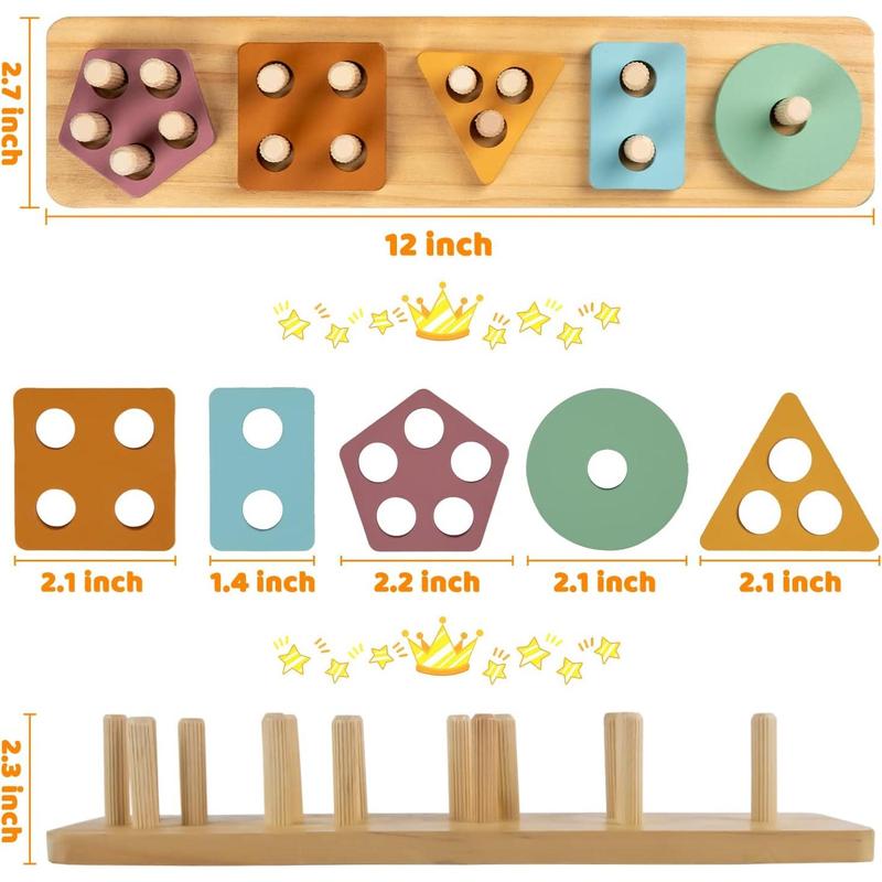 Montessori Toy Boy Girl, Wooden Blocks & Stacking Toys , Color Recognition Shape Sorter Educational Wooden Toys Preschool Learning Puzzle Gift