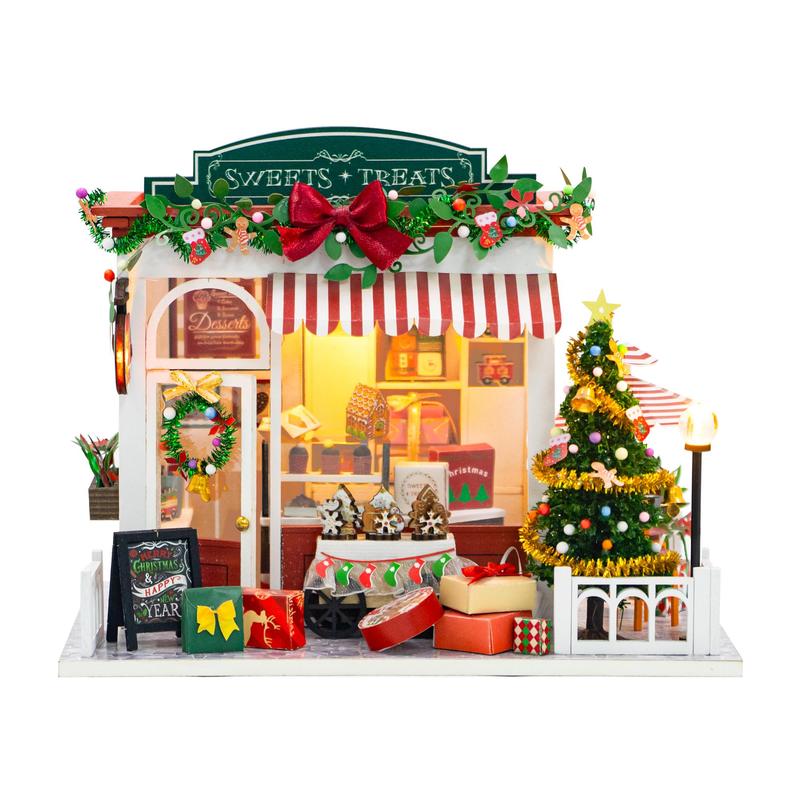 DIY Bookcase Kit, Assembly Craft 3D Wooden Puzzle Shelf, Carving Decoration Style Shelf Kit, DIY Miniature House Kit for Christmas Shelf Decoration, No Battery  Glue, Creative Gift, Thanksgiving Christmas Gift Set