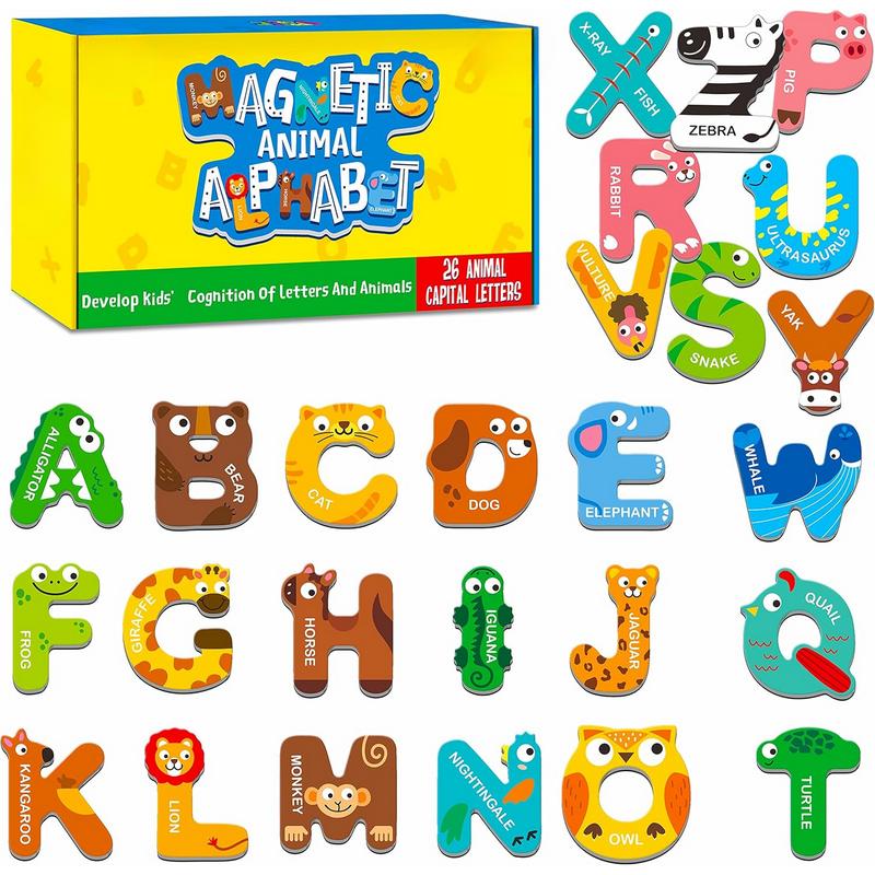 Large Size Magnetic Letters, Cute Animal Alphabet ABC Magnets for Refrigerator Colorful Uppercase Animal Toy Set Spelling Learning Games for Boys Girls Learning Toys