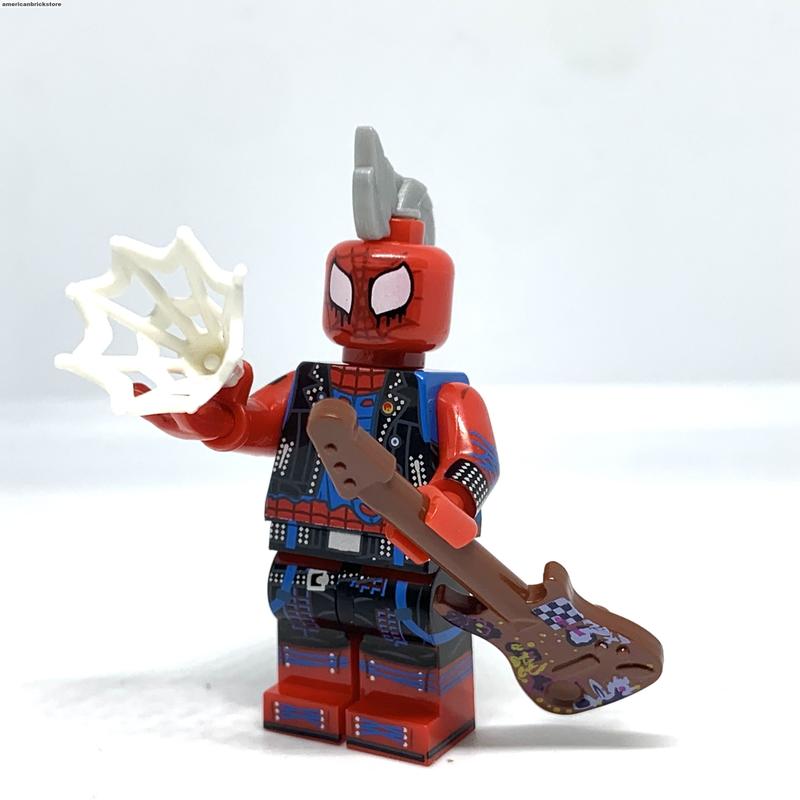 Spider-Punk Minifigure Spider-Man Spider-Verse figure with guitar and web