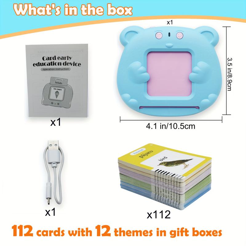 Spanish & English Talking Flash Cards Bilingual Learning Toys, Pocket Speech Toys Montessori Educational Learning Tools Interactive Toys with 224 Sight Words Christmas Gifts for Boys Girls