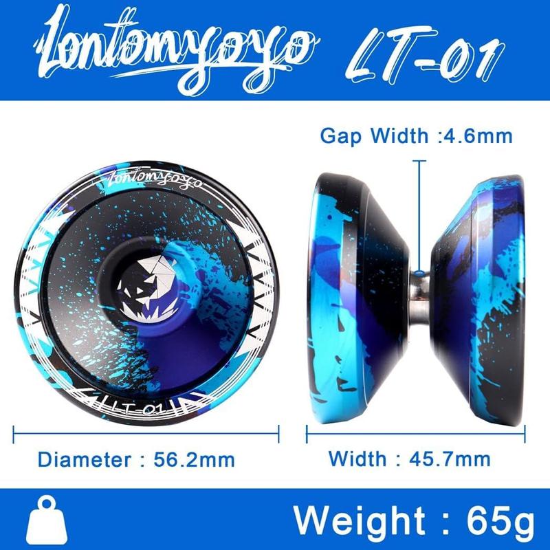 Unresponsive Yoyo LT-01 for Pros and Responsive Yoyos for s Beginners - Replaceable Responsive Bearings, Gloves, User Instructions and 5 yoyo Strings (Blue Black)