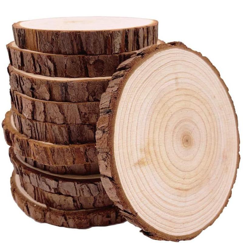 Unfinished Natural Wood Slices, 10pcs set 3.9-4.7 Inch Round Disc Wood Coaster, DIY Craft Wood Kit for Crafts, Rustic Wedding Decoration