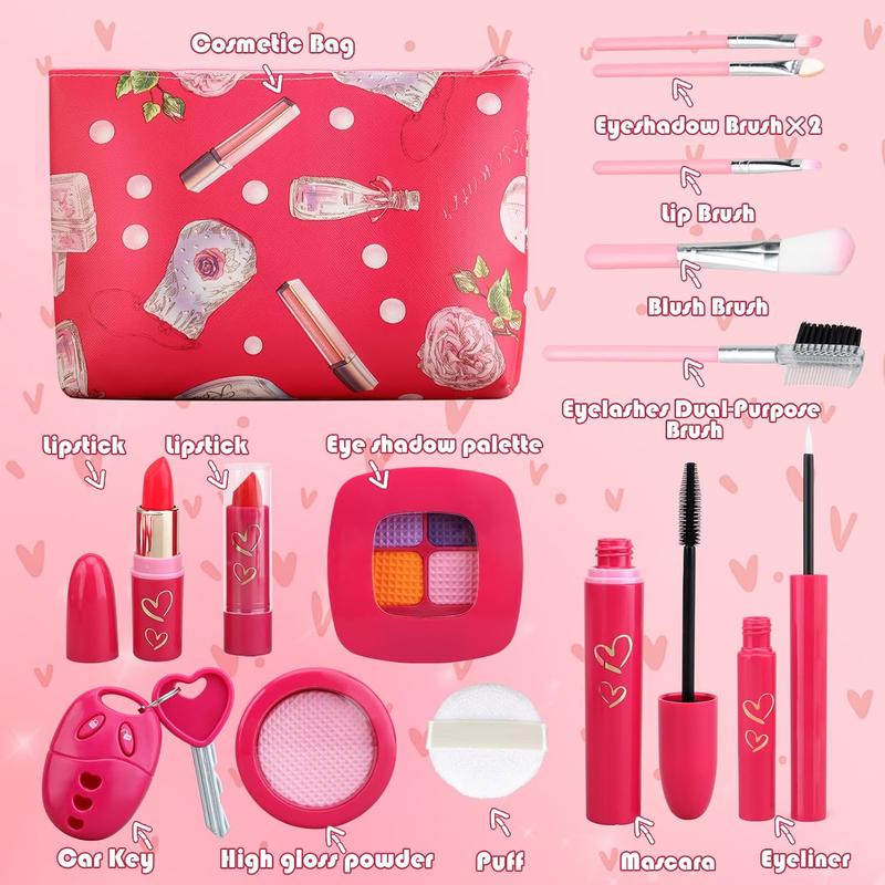 Toddler Girl Toys, Basic Pretend Makeup Kit for Girls, Kids Play Makeup Set for Kids 3-5 4-6, Toddler Makeup Kit with Fake Makeup Set, Car Key & Make up Toy