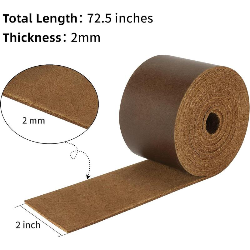 2 Inches Wide Flat Leather Straps for Crafts, Full Grain Leather Strips for Crafts, Tooling (2mm Thick 72.5 Inches Long Dark Brown)