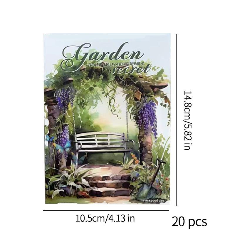 Garden & Flower Pattern Sticker Book, 20pcs Large Size Sticker Album, DIY Decorative Sticker for Scrapbooking & Journal Making