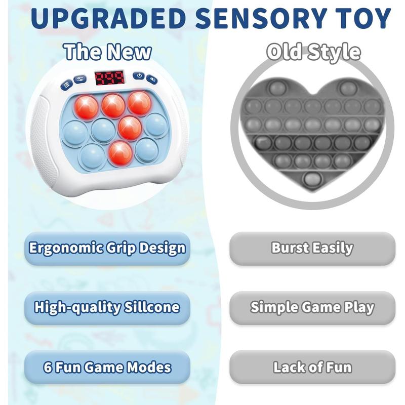 Pop Game Light Up Fidget Toy for Kids, 6 Modes LED Screen Quick Push Pop Game Controller Electric Fidget Popper Game Quick Push Bubble Game Birthday Toys for Kids Lightblue