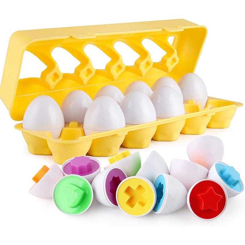 Matching Eggs Colorful Shapes Eggs Set Toys, Shape and Sorting Recognition, - Sorting Puzzle Gift for Kids Boys Girls (12 Eggs)