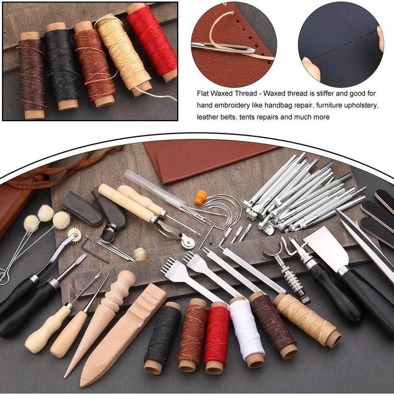 Leather Craft Tools Leather Working Tools Kit with Custom Storage Bag Leather Carving Tools Leather Craft Making for Cutting Punching Sewing Carving Stamping Leather Tooling Kit