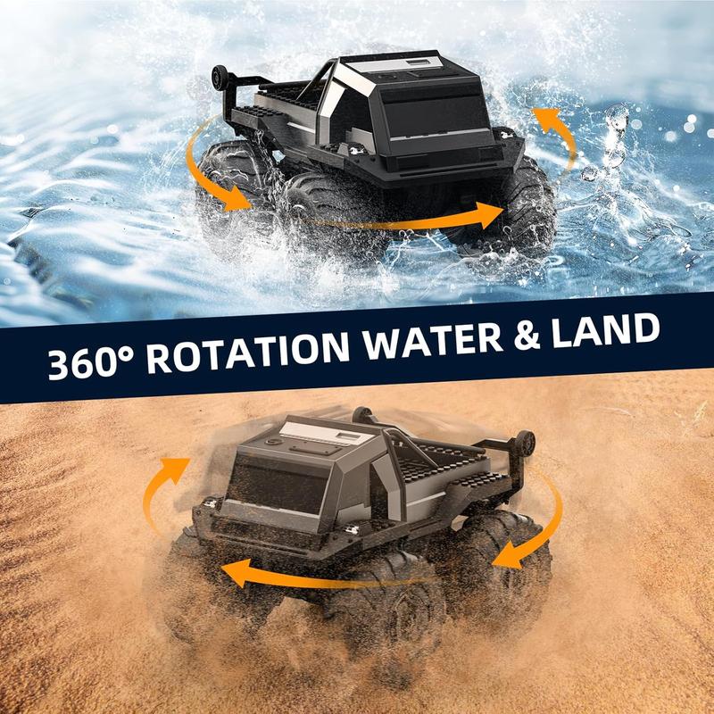 Amphibious Remote Control Car for Kids, 1:16 RC Trucks 4WD Offroad All Terrain,DIY Pick-up Toys Waterproof Monster Truck,60Mins+ Play Time,with Light, Stunt, 360? Spin,RC Cars for Boys Adults