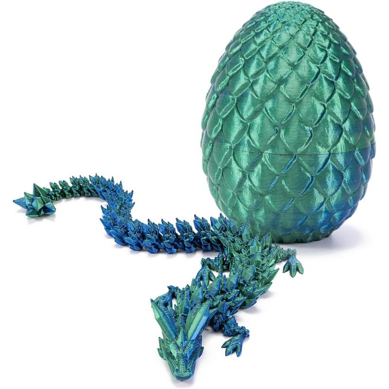 3D Printed Dragon Egg with Dragon Inside, Articulated Crystal Dragon for Home Office Desk Decoration, Mysterious Fidget Toy Gift for Boys Girls Easter Basket Filler