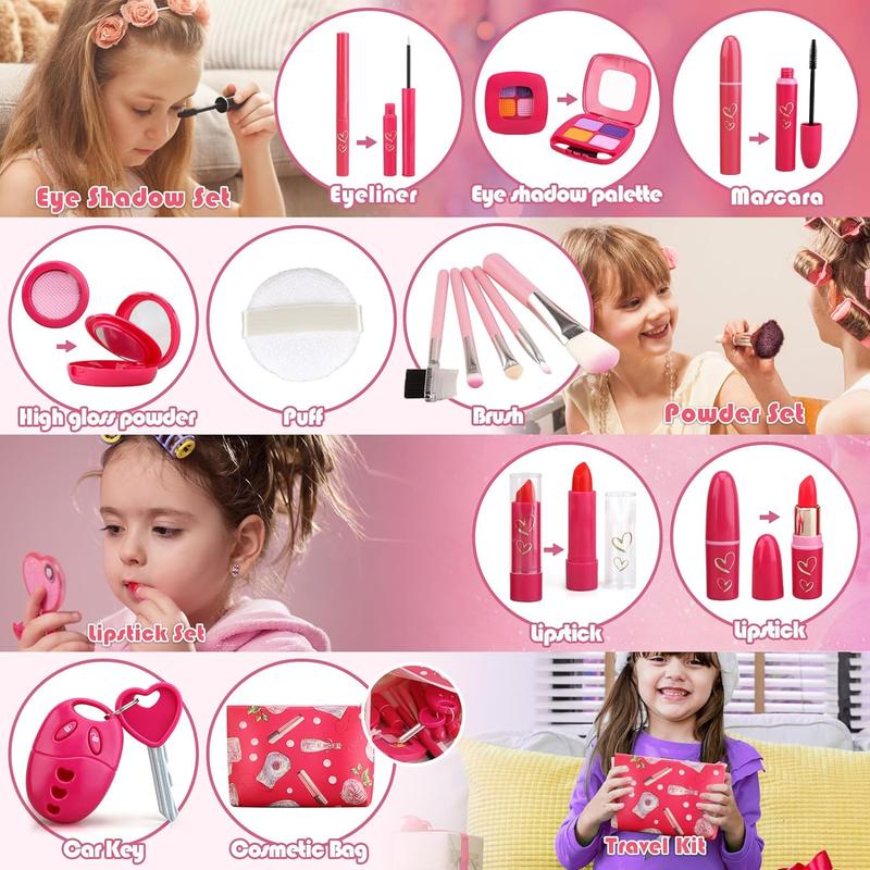 Toddler Girl Toys, Basic Pretend Makeup Kit for Girls, Kids Play Makeup Set for Kids 3-5 4-6, Toddler Makeup Kit with Fake Makeup Set, Car Key & Make up Toy