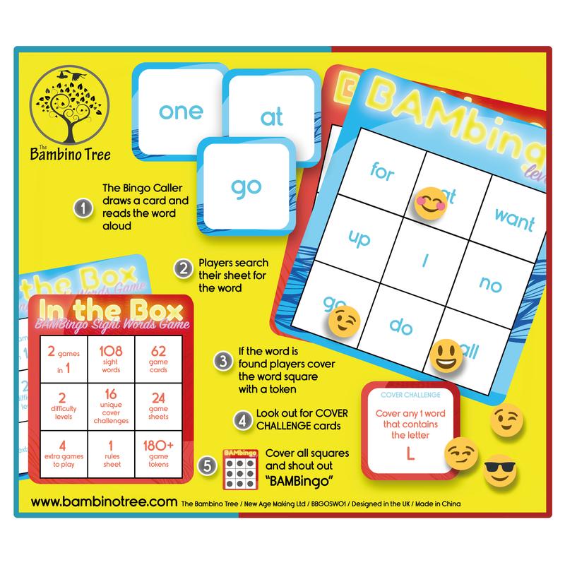 The Bambino Tree Sight Word Bingo Game Level 1 and 2 - Educational Flash Cards for Preschool Kindergarten First Grade - Dolch's Fry's Words Lists