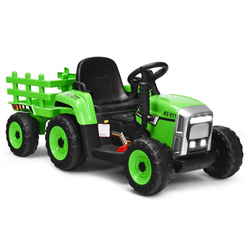 Costzon 12V Ride on Tractor with 3-Gear-Shift Ground Loader, Remote Control, LED Lights, Horn, Electric Tractor Toy w USB & Bluetooth Audio Music,Great gifts for children kid girls boys