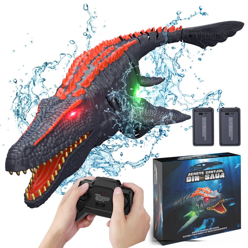 Remote Control Dinosaur Toy, 14.6-inch LED Mosasaur with 2 Rechargeable batteries, Indoor Outdoor Water Area RC toy, Birthday Holiday Gift for Boys Girls Aged 4-8 rc car Electric Shark dinosaur truck