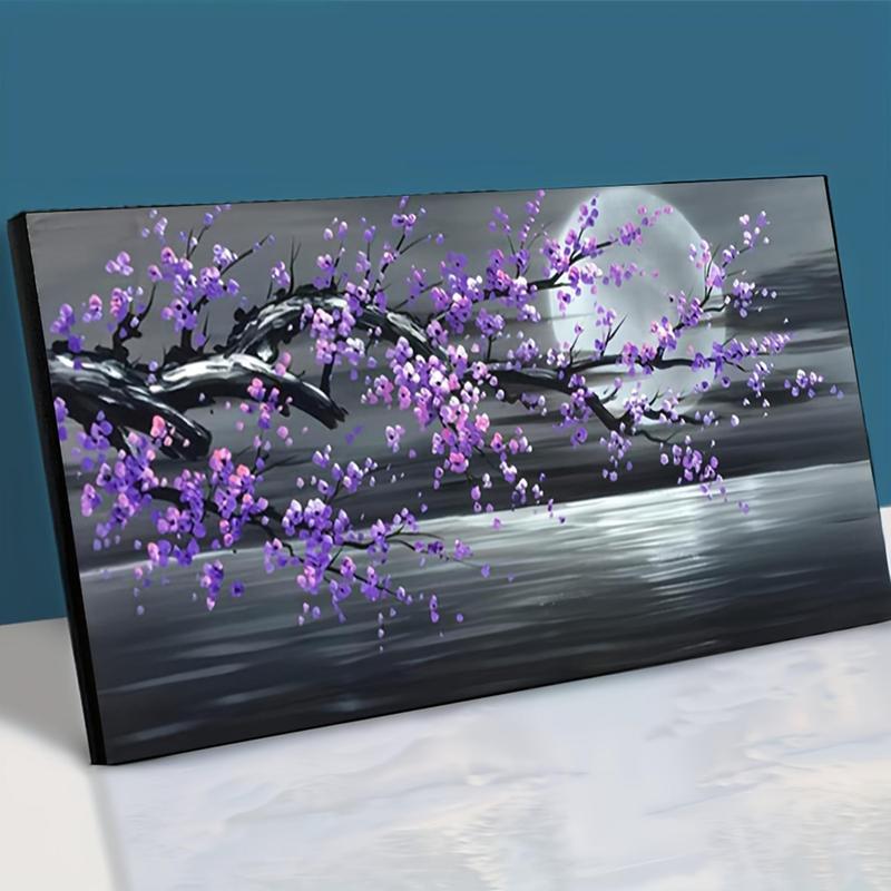 DIY 5D Diamond Arts Colorful Painting Kit without Frame, Purple Blossom Tree Pattern Diamond Arts Colorful Painting, Wall Art Decor for Home Living Room