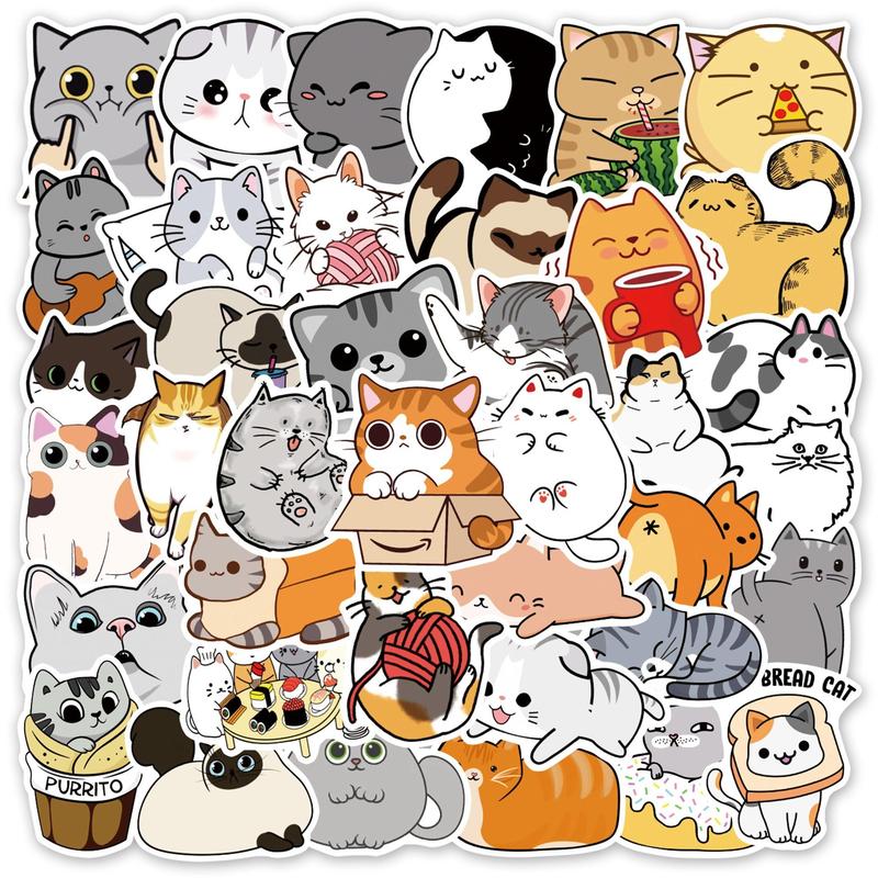 50pcs Cute Cat Series Graffiti Stickers, Waterproof Decorative Stickers, Creative Toy For DIY