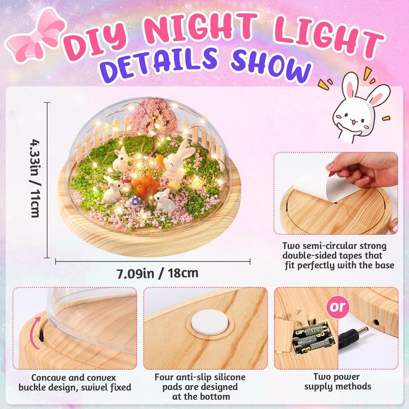 Make Your Own Night Light ,Rabbit DIY Kits,Bunny Toys for Kids Ages 4-8 ,Arts and Crafts Lamp Project for Girls(USB Upgrade Edition),Gifts for 4 5 6 7 8 9 10 Year Old Girl with Greeting Card