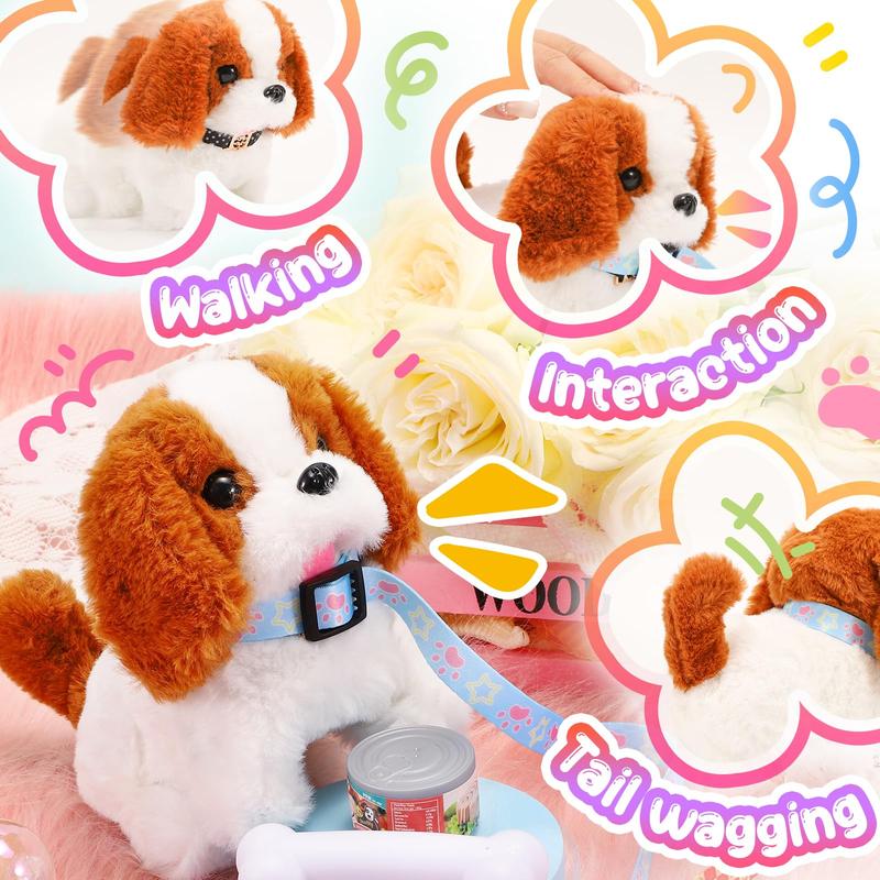 Plush Toys Puppy Electronic Toy Dogs That Walk and Bark,Tail Wagging Fake Dog Interactive Dog Toy with Leash,Easter Christmas Birthday Gift