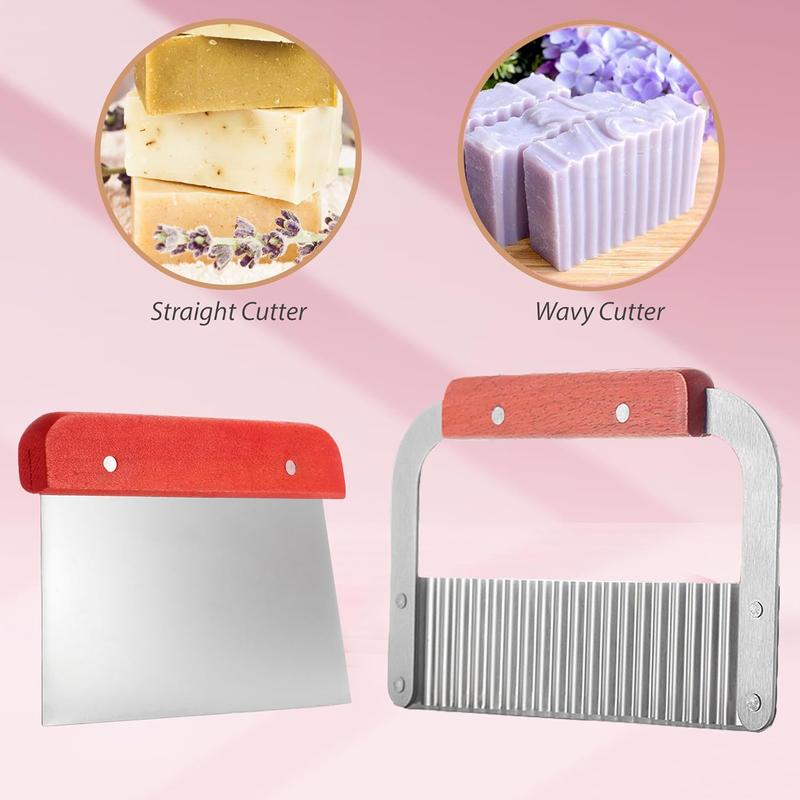 CraftZee Soap Mold and Cutting Kit with Soap Cutter, Silicone Mold with Wooden Box, Wavy and Straight Scraper, Personalized Labels and Plastic Bags