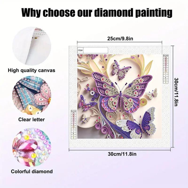 Butterfly Pattern DIY Diamond Arts Colorful Painting Kit without Frame, DIY Decorative Art Picture, Wall Art Decor for Home Living Room Bedroom