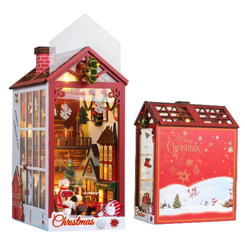 3D Wood Craft Kit, 1 Count Miniature Scene DIY Miniature House Kit, DIY Christmas Corner Decoration, Book End Decoration, Stereo Model Gift for Adults & Teens, Stocking Filler