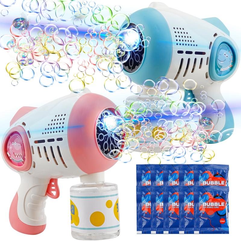 Bubble Machine Gun Blasters 2PC Bundle - Blue & Pink Dual Pack, 5000+ Bubbles Per Minute, LED Lights, Portable, Battery Operated, Perfect for Kids' Parties and Outdoor Fun.