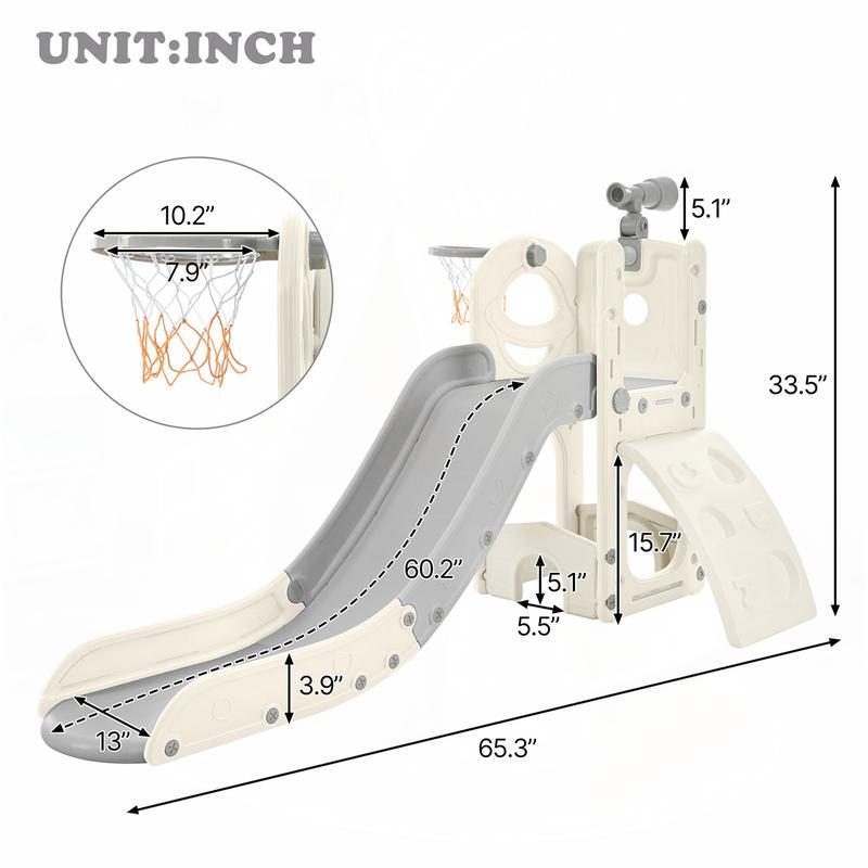 5 in 1 Kids Slide Playset Structure - Freestanding Spaceship Set with Slide, Telescope and Basketball Hoop, Golf Holes ,for Toddlers indoor