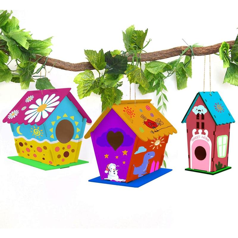 4-piece set of bird house crafts suitable for children aged 5-8-12, DIY bird house kit that children can build, 3+summer painting art and craft projects, Christmas gifts for boys and girls