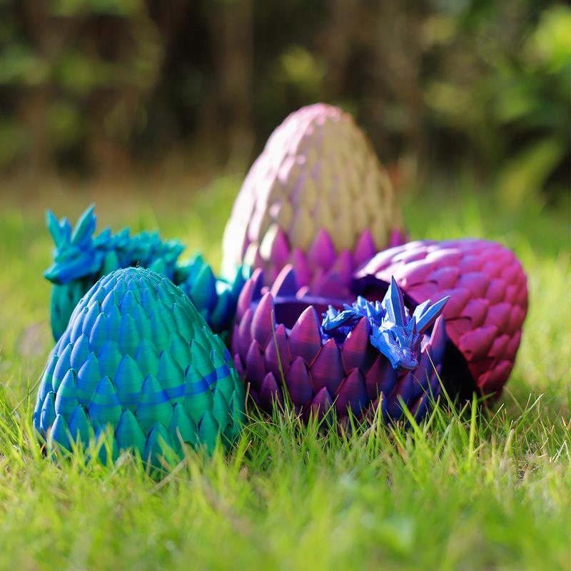 3D Printed Dragons - Ideal Gift for Men, Dungeons & Dragons Enthusiasts - Adjustable Joints, Random Color Combinations (1. Dragon Mom 24 inches, 2. Dragon Baby 12 inches + Dragon Egg)