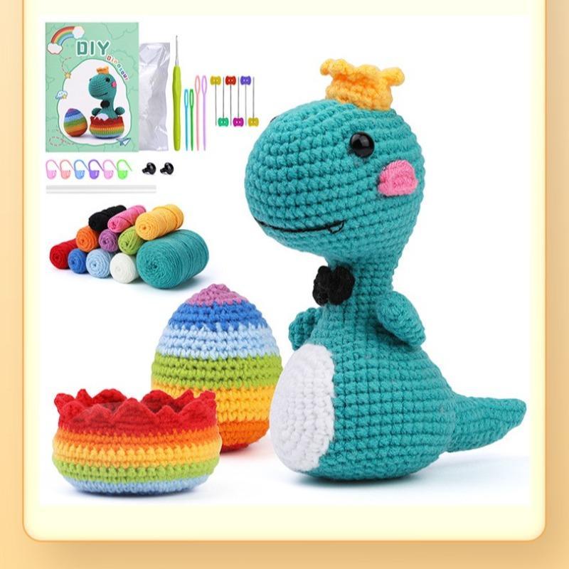 DIY Crochet Kit, 1 Set Cute Dinosaur & Egg Crochet Kit, DIY Handmade Knitting Kit for Christmas Gift, Crochet Starter Kit for Beginners, DIY Gift for Friends