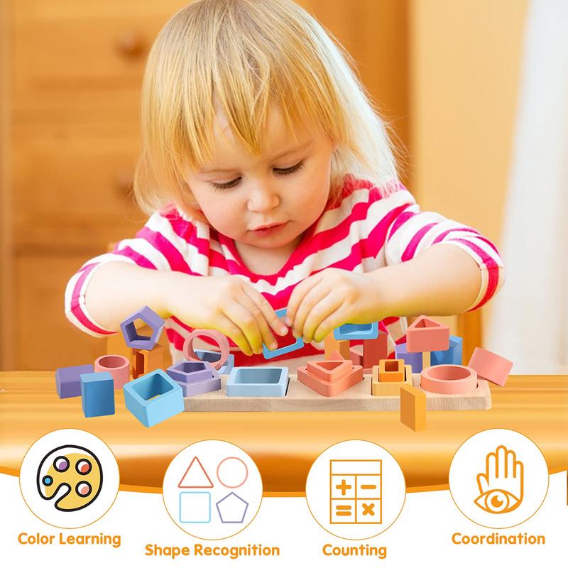 Montessori Toys for Boys Girls, Learning Educational Wooden Sorting & Stacking Toys,Shape Sorter Color Stacker Toy Preschool Kid Puzzles Ideal Gift for Boys Girls