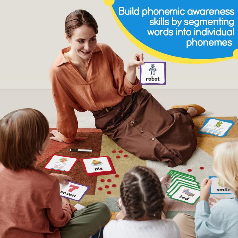 Elkonin Boxes Phonemic Awareness Phonics Games, Reading Spelling Sound homeschooling Manipulatives Sight Word Flash Cards