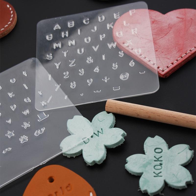 2pcs set Transparent English Letter Leather Stamp Template, Letter Number Leather Craft Stamping Tool, Alphabet Stamp Handle Punch Kit