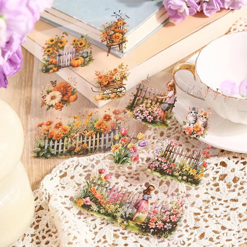 Garden & Flower Pattern Sticker Book, 20pcs Large Size Sticker Album, DIY Decorative Sticker for Scrapbooking & Journal Making