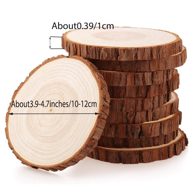 Unfinished Natural Wood Slices, 10pcs set 3.9-4.7 Inch Round Disc Wood Coaster, DIY Craft Wood Kit for Crafts, Rustic Wedding Decoration