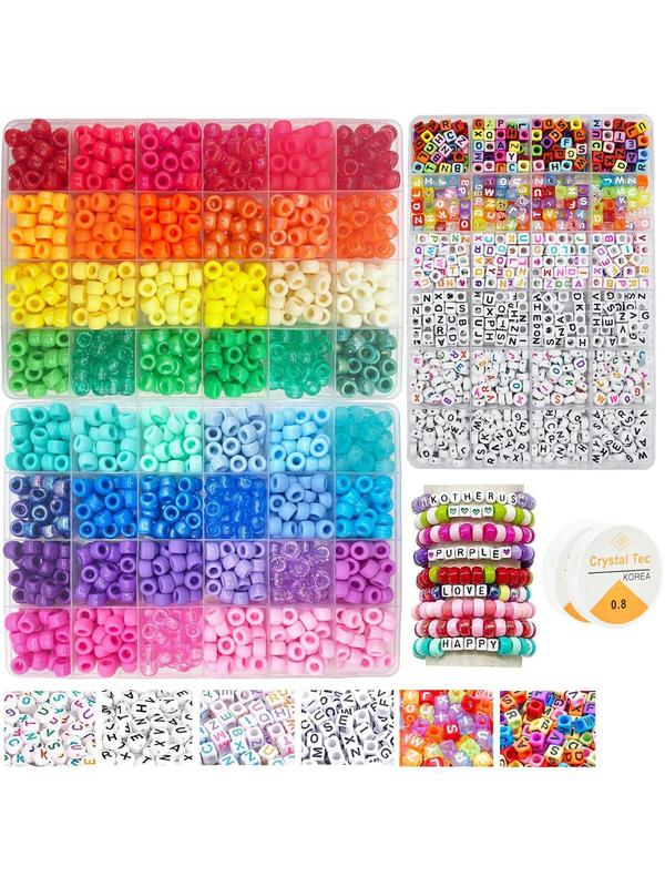 Colorful DIY Beads Kit, Including Pony Beads & Letter Print Beads, Bracelet Jewelry Making Kit, School Supplies Arts and Crafts for Kids Toys Birthday Gift