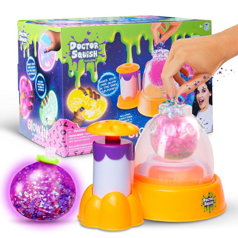 Doctor Squish- Squishy Maker Station Neon - Glow in The Dark Squishies - Decorate with Glow in The Dark Sparkles, Glow in The Dark Slime Powder & Squishies, Just Add Water to Make Your Own Slime