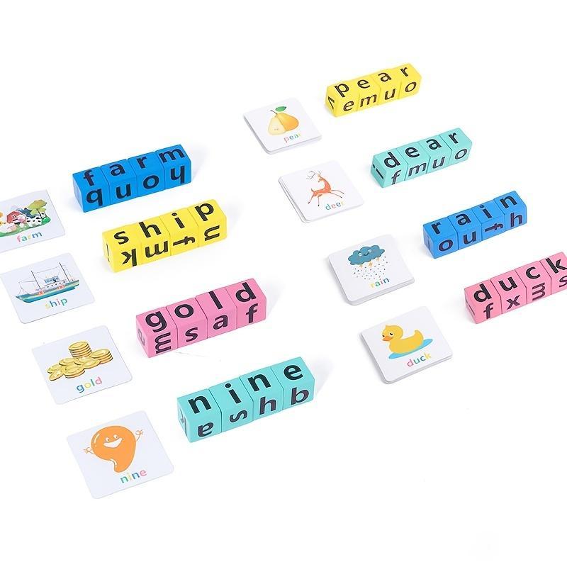 Wooden Word Spelling Game Toy, 1 Set Letters Reading Building Blocks, Colorful Words Alphabet Learning Puzzle for Gift, Christmas Gift