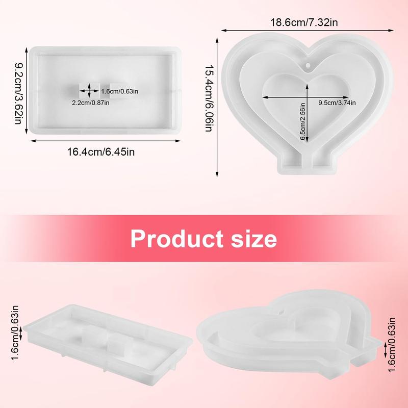 Heart Shaped Silicone Mold, 2 Counts set DIY Candle & Soap Making Mold, Hollow Out Heart Shaped Pendant Mold, Desktop Ornament Mold