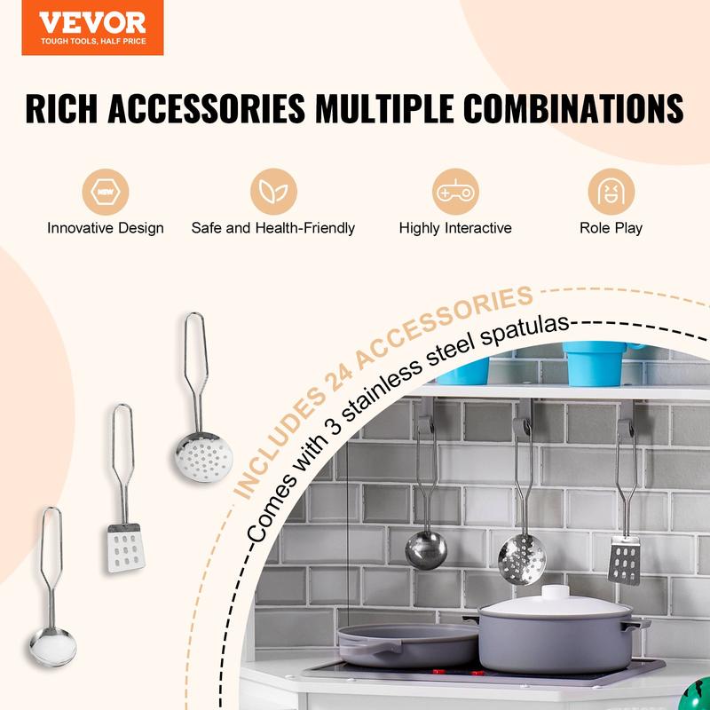 Christmas Gift! VEVOR Kitchen Playset Kids Pretend Cooking Play Toy 24 Piece Accessories White