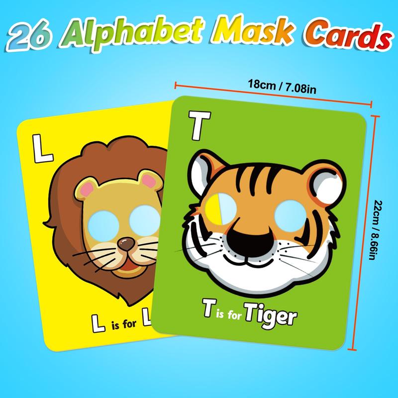 Aizweb Animal Mask Alphabet Letter ABC Flash Cards,26 Pcs Alphabet Learning Toys,Educational Toys for  Learning Activities Birthday Party flashcards  for