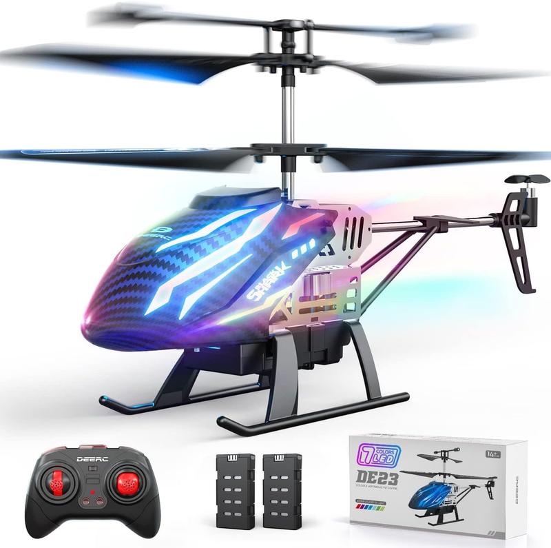 DEERC DE23 Remote Control Helicopter, RC Helicopters with 7 Colors Light, 2 Modular Battery for 24 Min Play, Altitude Hold, One Key take Off Landing, 2.4GHz Aircraft Indoor Flying Toy rc flying