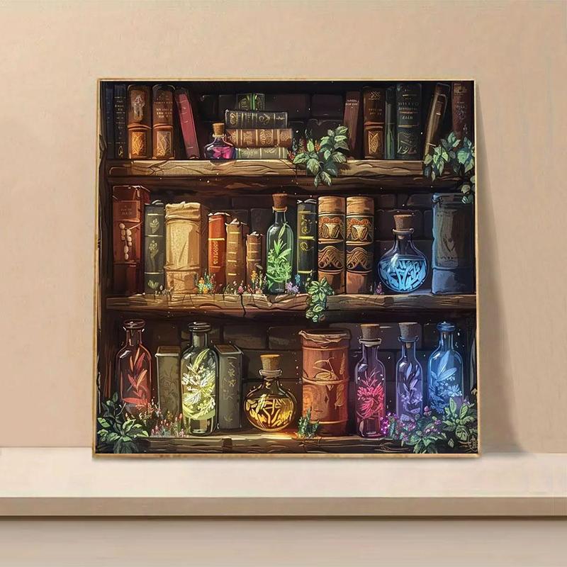 Magic Bookshelf Pattern DIY Diamond Arts Colorful Painting Kit without Frame, DIY 5D Diamond Arts Colorful Painting for Home Wall Decor